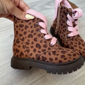 Cat & Jack Brown Leopard Print Kids Boots with Pink Laces